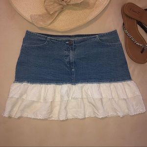 Vintage Benetton Denim and Eyelet Lace Skirt Sz 44